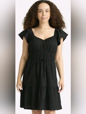 Time and Tru Black Mini Flutter Dress